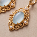 Aqua Chalcedony and Pearl Filigree Drop Earrings - 图片 5