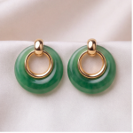 Green Jade Donut Drop Earrings with Gold-Tone Loop