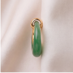 Green Jade Donut Drop Earrings with Gold-Tone Loop - 图片 8