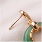 Green Jade Donut Drop Earrings with Gold-Tone Loop - 图片 6