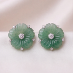 Carved Jade Flower Earrings with Brilliant Centre