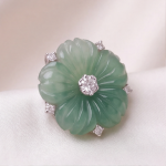Carved Jade Flower Earrings with Brilliant Centre - 图片 2