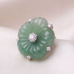 Carved Jade Flower Earrings with Brilliant Centre - 图片 3