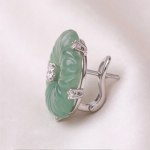 Carved Jade Flower Earrings with Brilliant Centre - 图片 7