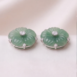 Carved Jade Flower Earrings with Brilliant Centre - 图片 8