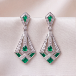 Art Deco Emerald and Pave Kite Drop Earrings