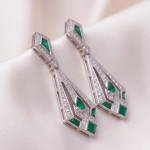 Art Deco Emerald and Pave Kite Drop Earrings - 图片 2