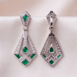 Art Deco Emerald and Pave Kite Drop Earrings - 图片 3