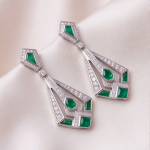 Art Deco Emerald and Pave Kite Drop Earrings - 图片 5
