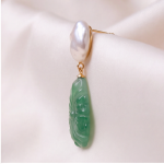 Baroque Pearl and Carved Jade Drop Earrings - 图片 8
