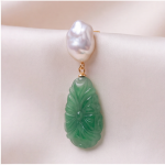 Baroque Pearl and Carved Jade Drop Earrings - 图片 5