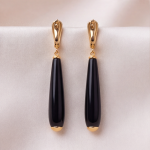 Black Onyx Elongated Drop Earrings in Gold Tone - 图片 8