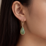 Green Jade Teardrop Earrings with Sculpted Gold Hook - 图片 2