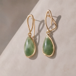 Green Jade Teardrop Earrings with Sculpted Gold Hook