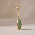 Green Jade Teardrop Earrings with Sculpted Gold Hook - 图片 4