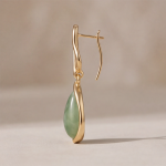 Green Jade Teardrop Earrings with Sculpted Gold Hook - 图片 6