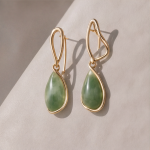 Green Jade Teardrop Earrings with Sculpted Gold Hook - 图片 7