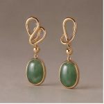 Oval Green Jade Drop Earrings with Twisted Knot Top in Gold-Tone Finish