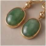 Oval Green Jade Drop Earrings with Twisted Knot Top in Gold-Tone Finish - Image 5