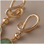 Oval Green Jade Drop Earrings with Twisted Knot Top in Gold-Tone Finish - Image 4