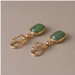 Oval Green Jade Drop Earrings with Twisted Knot Top in Gold-Tone Finish - Image 3