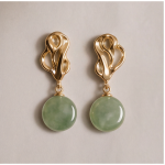 Oval Jade Drop Earrings with Gold Knot Top