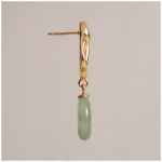 Oval Jade Drop Earrings with Gold Knot Top - 图片 6