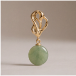 Oval Jade Drop Earrings with Gold Knot Top - 图片 5