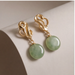 Oval Jade Drop Earrings with Gold Knot Top - 图片 4