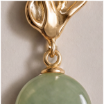 Oval Jade Drop Earrings with Gold Knot Top - 图片 3