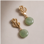 Oval Jade Drop Earrings with Gold Knot Top - 图片 2