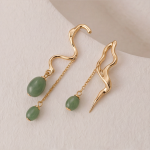 Faceted Green Aventurine Hoop Drop Earrings - 图片 5