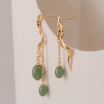 Faceted Green Aventurine Hoop Drop Earrings - 图片 7