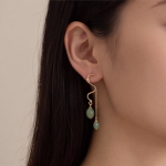 Faceted Green Aventurine Hoop Drop Earrings - 图片 2