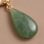 Jade Teardrop Earrings with Textured Gold Ring - 图片 5