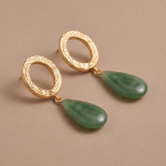 Jade Teardrop Earrings with Textured Gold Ring - 图片 4