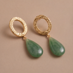 Jade Teardrop Earrings with Textured Gold Ring