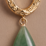 Jade Teardrop Earrings with Textured Gold Ring - 图片 9