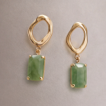Emerald-Cut Jade Drop Earrings with Wavy Gold Hoop