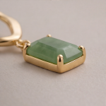 Emerald-Cut Jade Drop Earrings with Wavy Gold Hoop - 图片 7