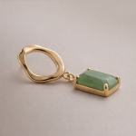 Emerald-Cut Jade Drop Earrings with Wavy Gold Hoop - 图片 5