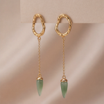 Long Chain Jade Bullet Drop Earrings - 图片 6