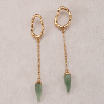 Long Chain Jade Bullet Drop Earrings - 图片 3