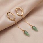 Long Chain Jade Bullet Drop Earrings - 图片 9
