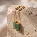 Jade Cylinder Threader Earrings on Fine Gold Chain - 图片 6