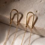 Jade Cylinder Threader Earrings on Fine Gold Chain - 图片 5