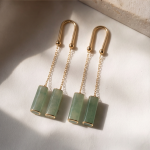 Jade Cylinder Threader Earrings on Fine Gold Chain