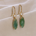 Elongated Jade Teardrop Earrings in Gold Tone