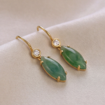 Elongated Jade Teardrop Earrings in Gold Tone - 图片 2