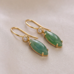 Elongated Jade Teardrop Earrings in Gold Tone - 图片 5
